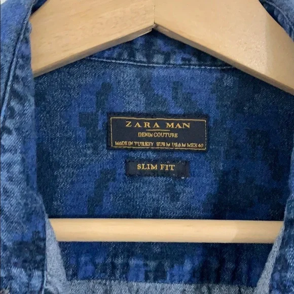 Zara men long Sleeve Dark Blue button down Shirt - Picture 2 of 7